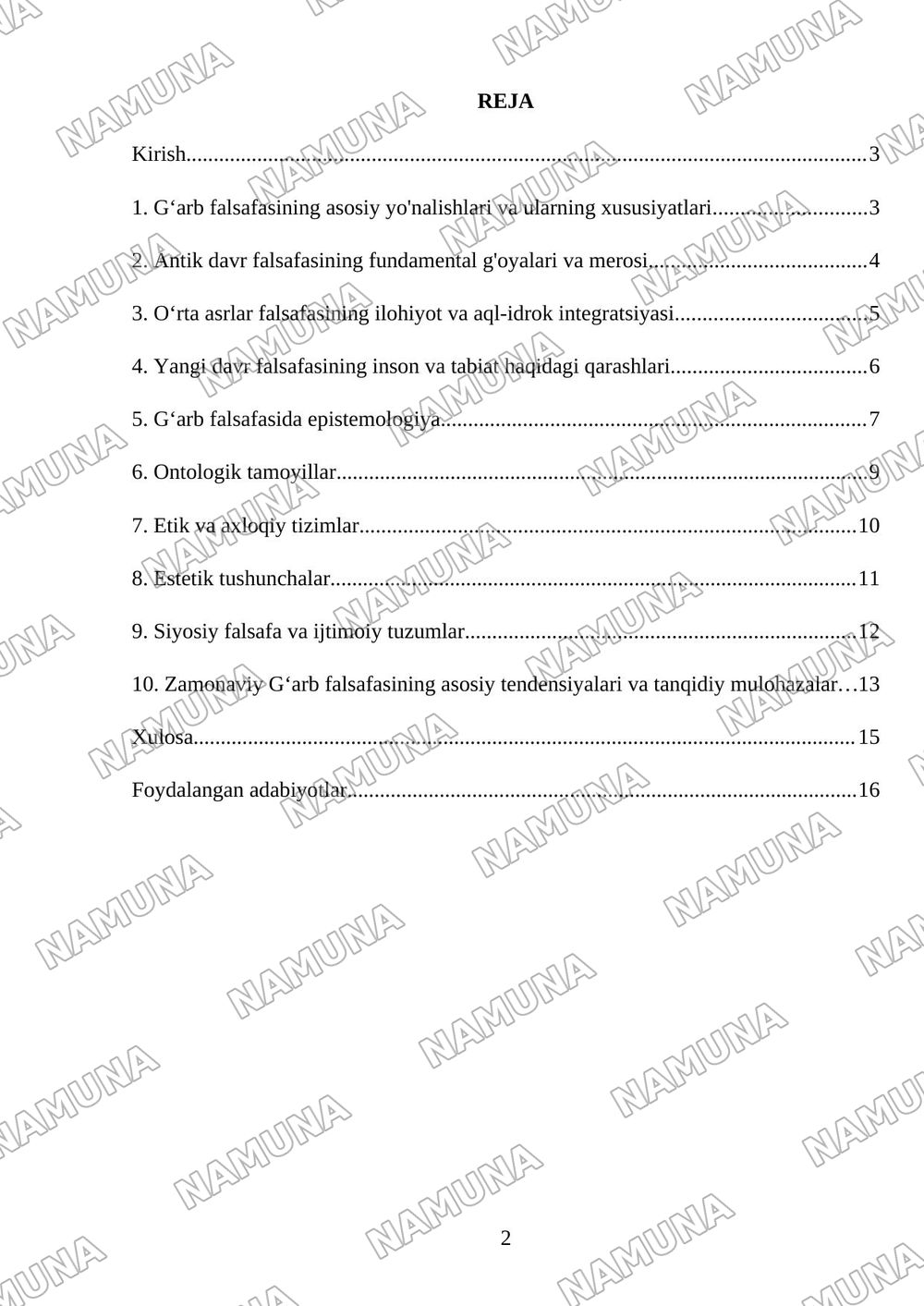 Gʻarb falsafasi — referat, 2-varaq