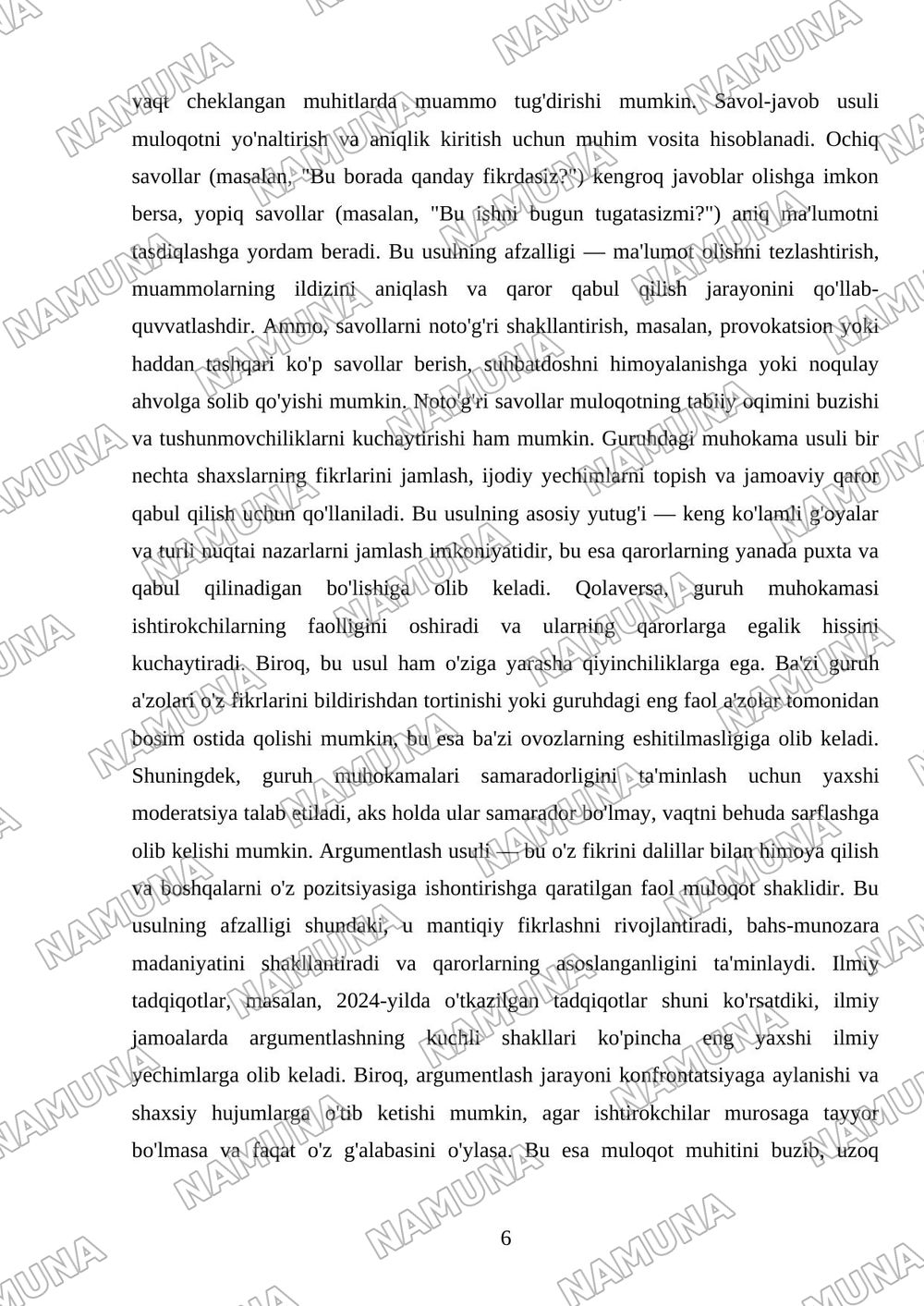 Muloqot jarayonini boshqarish usullarini qiyosiy taxlilini o'tkazish — mustaqil ish, 6-varaq