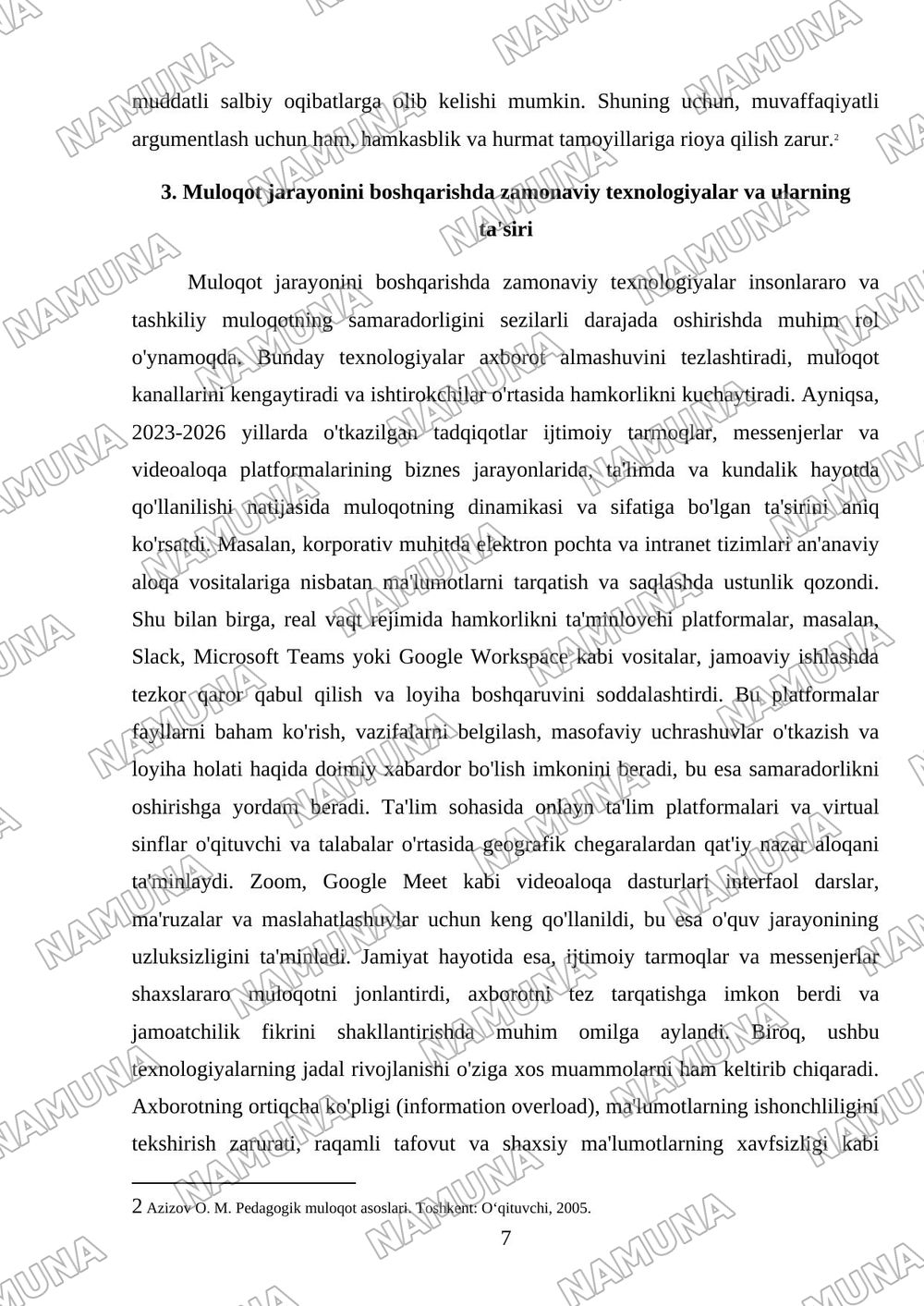 Muloqot jarayonini boshqarish usullarini qiyosiy taxlilini o'tkazish — mustaqil ish, 7-varaq