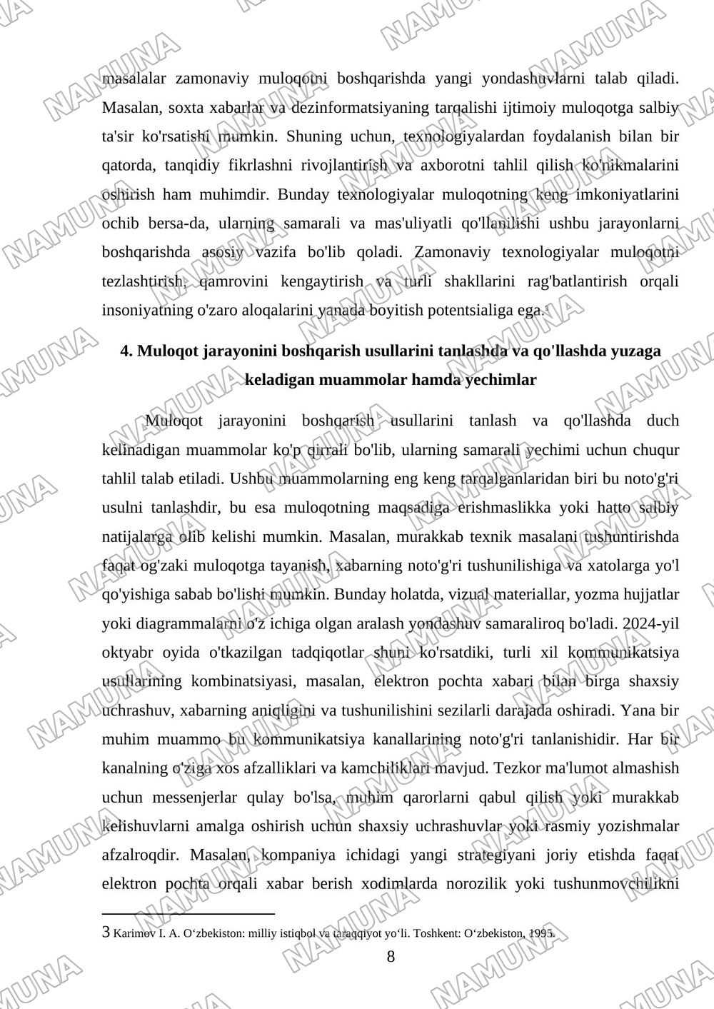 Muloqot jarayonini boshqarish usullarini qiyosiy taxlilini o'tkazish — mustaqil ish, 8-varaq