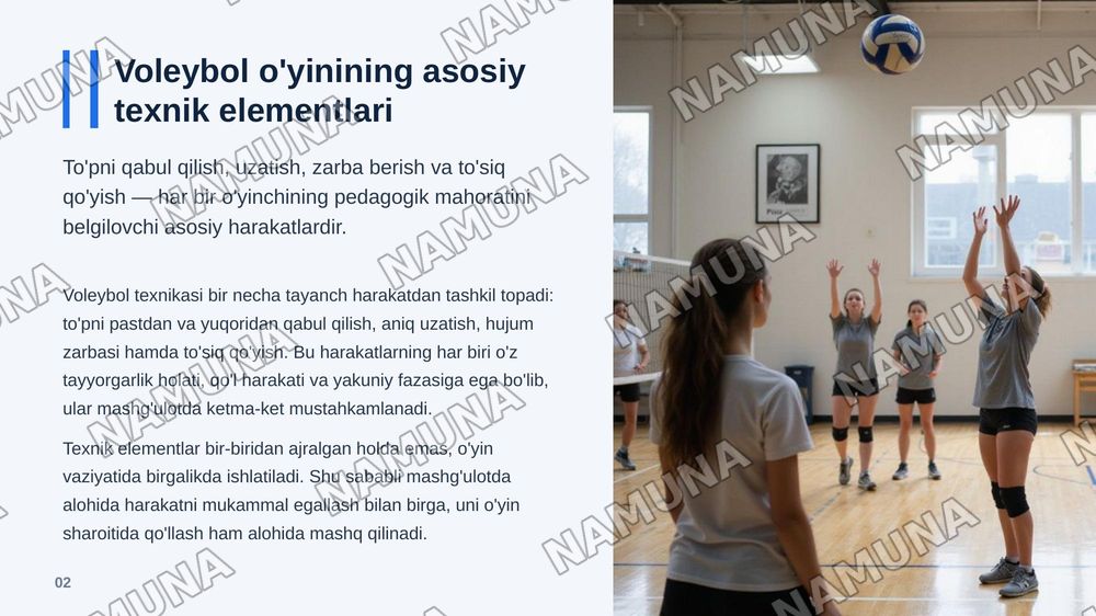 Valeybol oʻyini texnikasi va taktikasi — zamonaviy taqdimot, 3-slayd