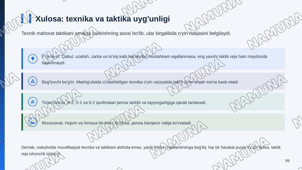 Valeybol oʻyini texnikasi va taktikasi — zamonaviy taqdimot, 7-slayd
