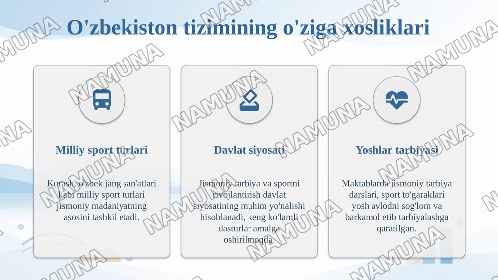 Xorijiy mamlakatlarining jismoniy madaniyat tizimlari va ularni mamlakatimiz jismoniy madaniyat tizimidan farqi — taqdimot, 6-slayd
