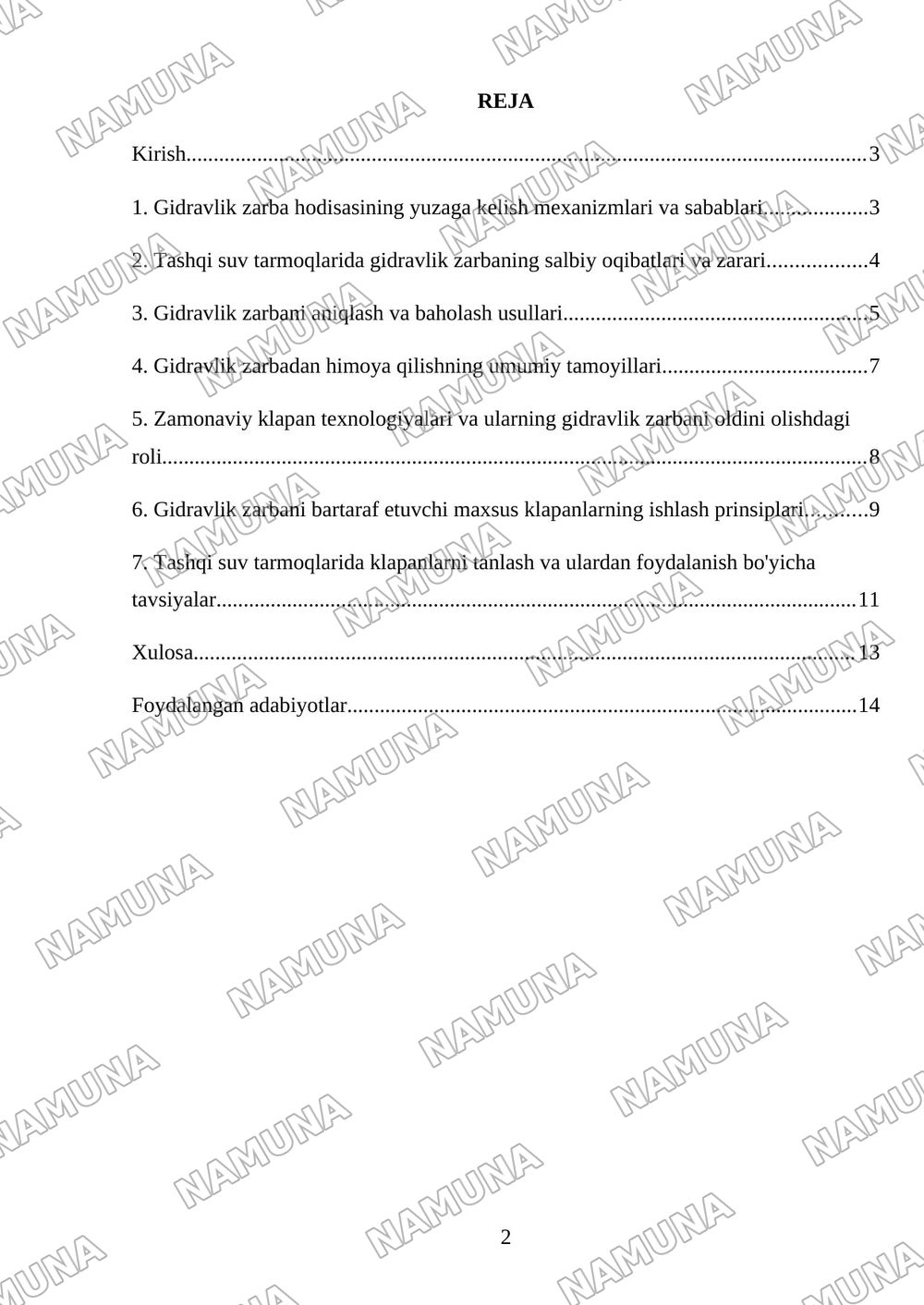Tashqi suv tarmoqlarida gidrovlik zarba (gidroudar) hodisasi va undan himoya qiluvchi zamonaviy klapanlarning ishlash prinsiplari. — referat, 2-varaq