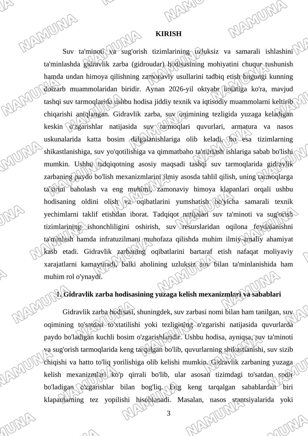 Tashqi suv tarmoqlarida gidrovlik zarba (gidroudar) hodisasi va undan himoya qiluvchi zamonaviy klapanlarning ishlash prinsiplari. — referat, 3-varaq