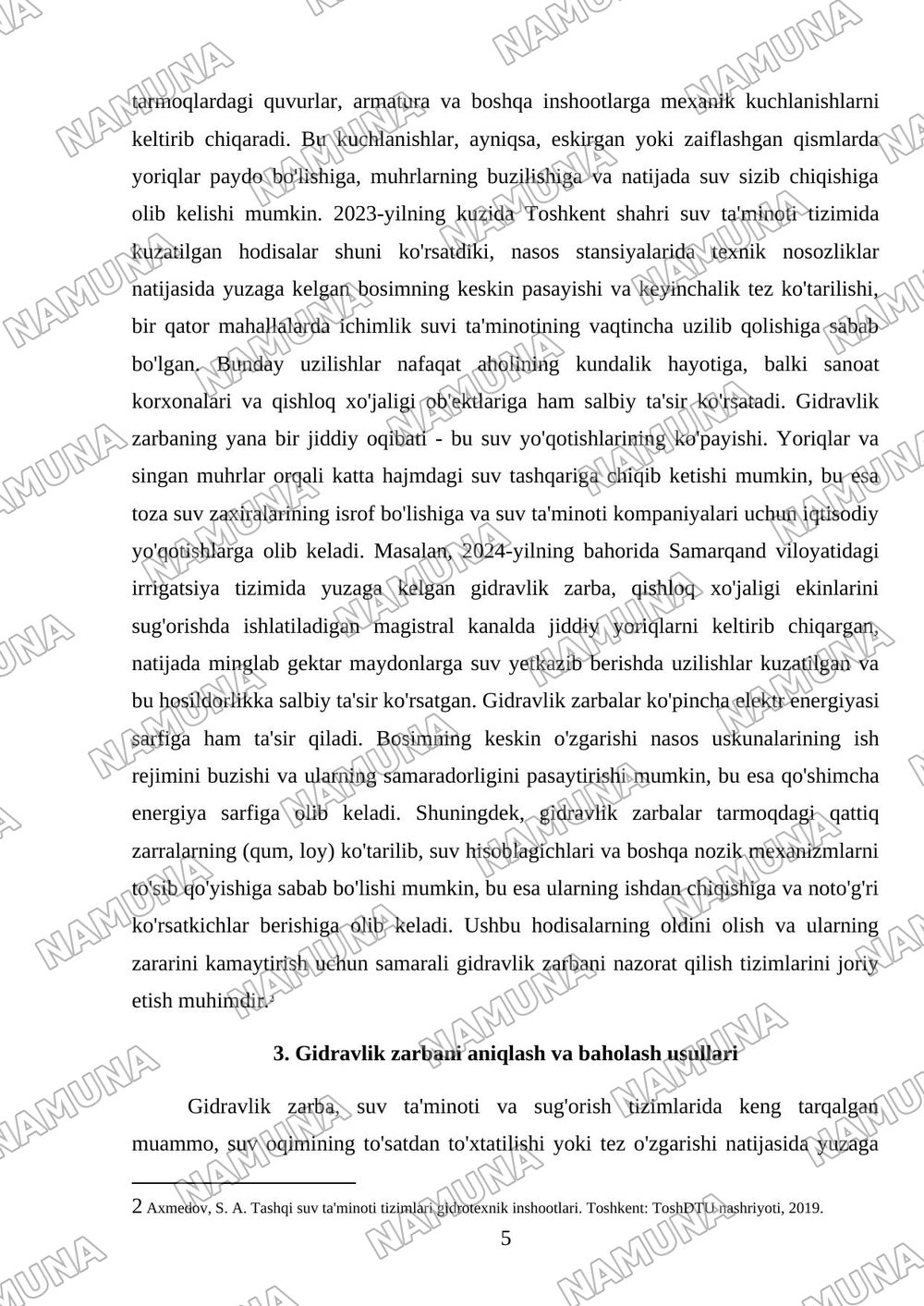 Tashqi suv tarmoqlarida gidrovlik zarba (gidroudar) hodisasi va undan himoya qiluvchi zamonaviy klapanlarning ishlash prinsiplari. — referat, 5-varaq