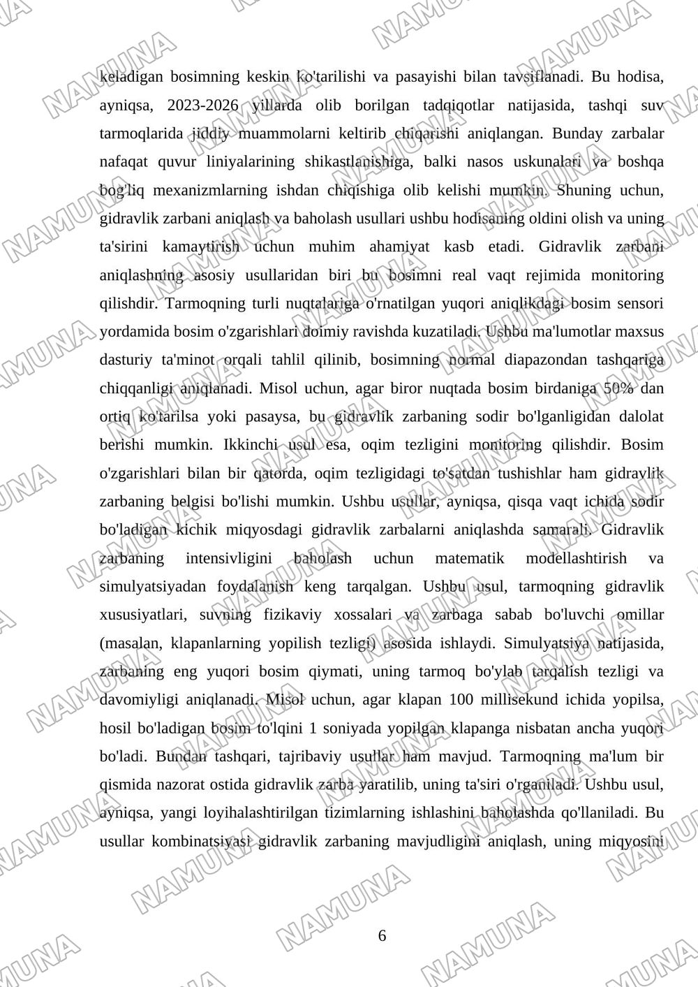 Tashqi suv tarmoqlarida gidrovlik zarba (gidroudar) hodisasi va undan himoya qiluvchi zamonaviy klapanlarning ishlash prinsiplari. — referat, 6-varaq
