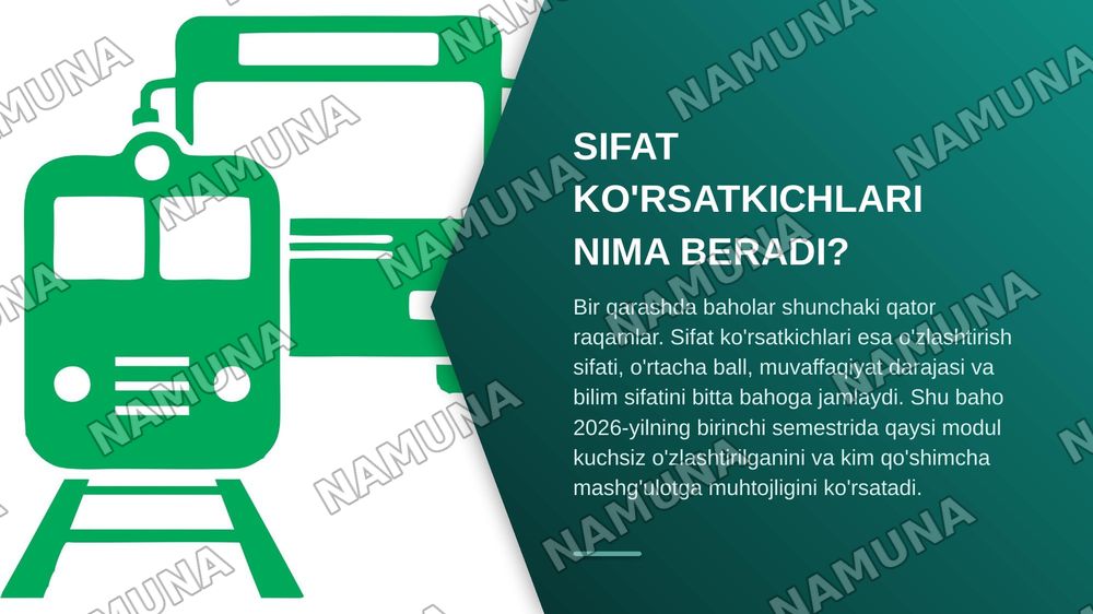 Excel dasturida guruh talabalarining modullar bo'yicha o'zlashtirish
ko'rsatkichi, sifat ko'rsatkichlarini hisoblash va jadval tuzish, natijalar
asosida digrammalar yaratish — zamonaviy taqdimot, 4-slayd