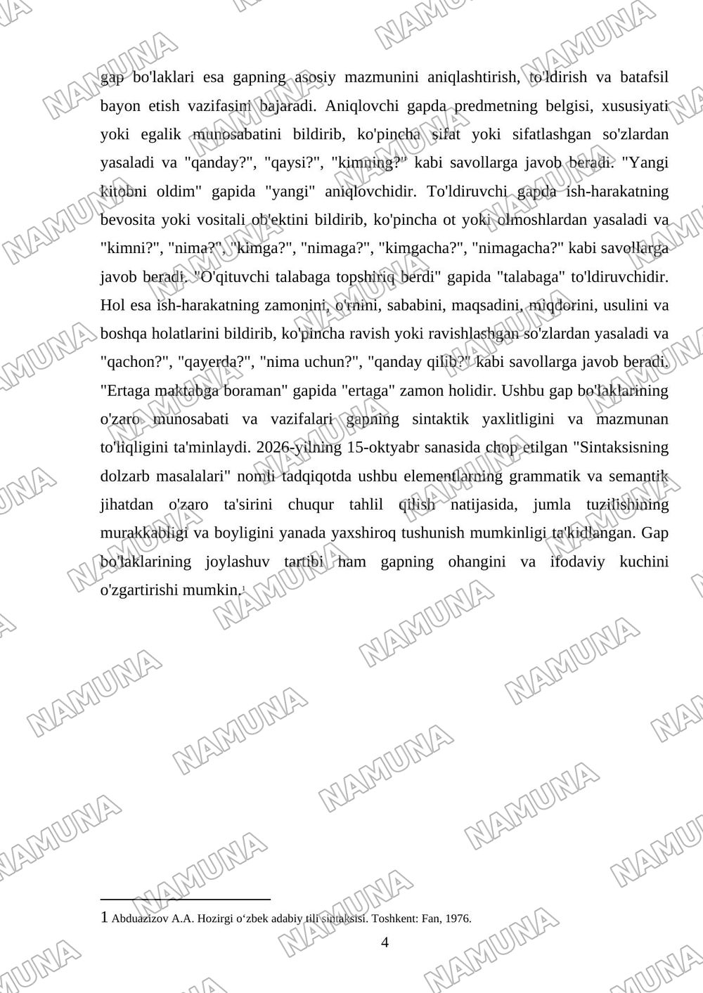 sintaktik tahlil: jumla tarkibi va gap bolaklarining vazifalari — mustaqil ish, 4-varaq