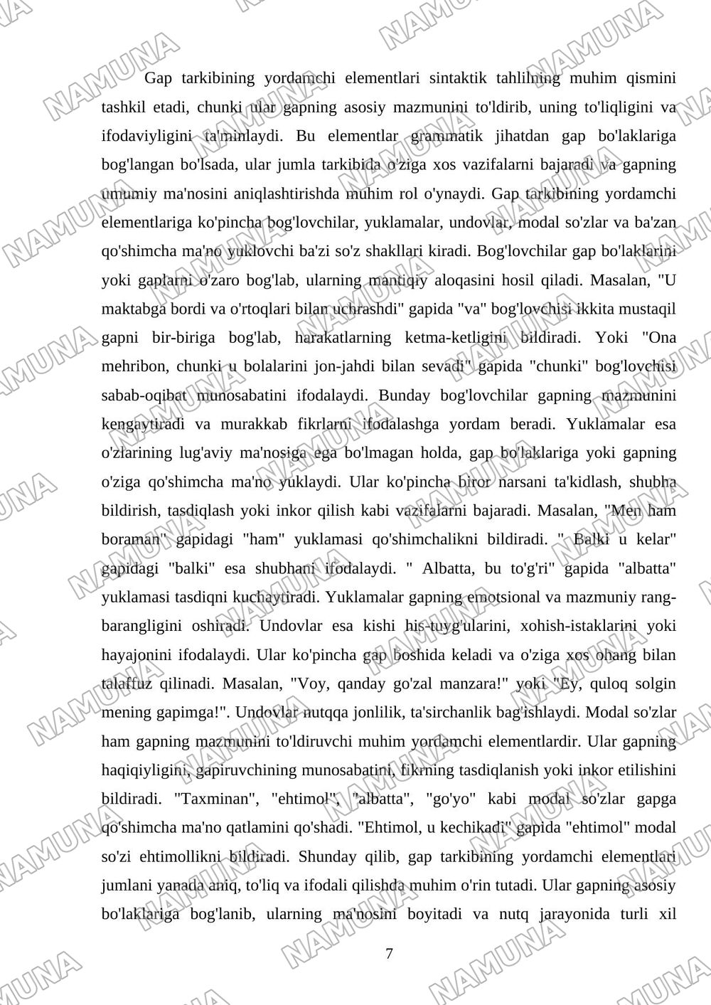 sintaktik tahlil: jumla tarkibi va gap bolaklarining vazifalari — mustaqil ish, 7-varaq