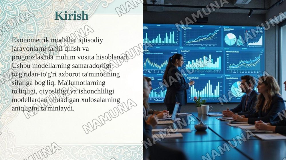Ekonometrik modellarning axborot ta'minoti: ma'lumotlarga qo'yiladigan talablar (to'liqlik, qiyoslilik, ishonchlilik) — taqdimot, 3-slayd