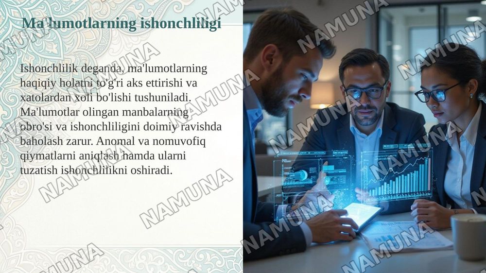 Ekonometrik modellarning axborot ta'minoti: ma'lumotlarga qo'yiladigan talablar (to'liqlik, qiyoslilik, ishonchlilik) — taqdimot, 8-slayd