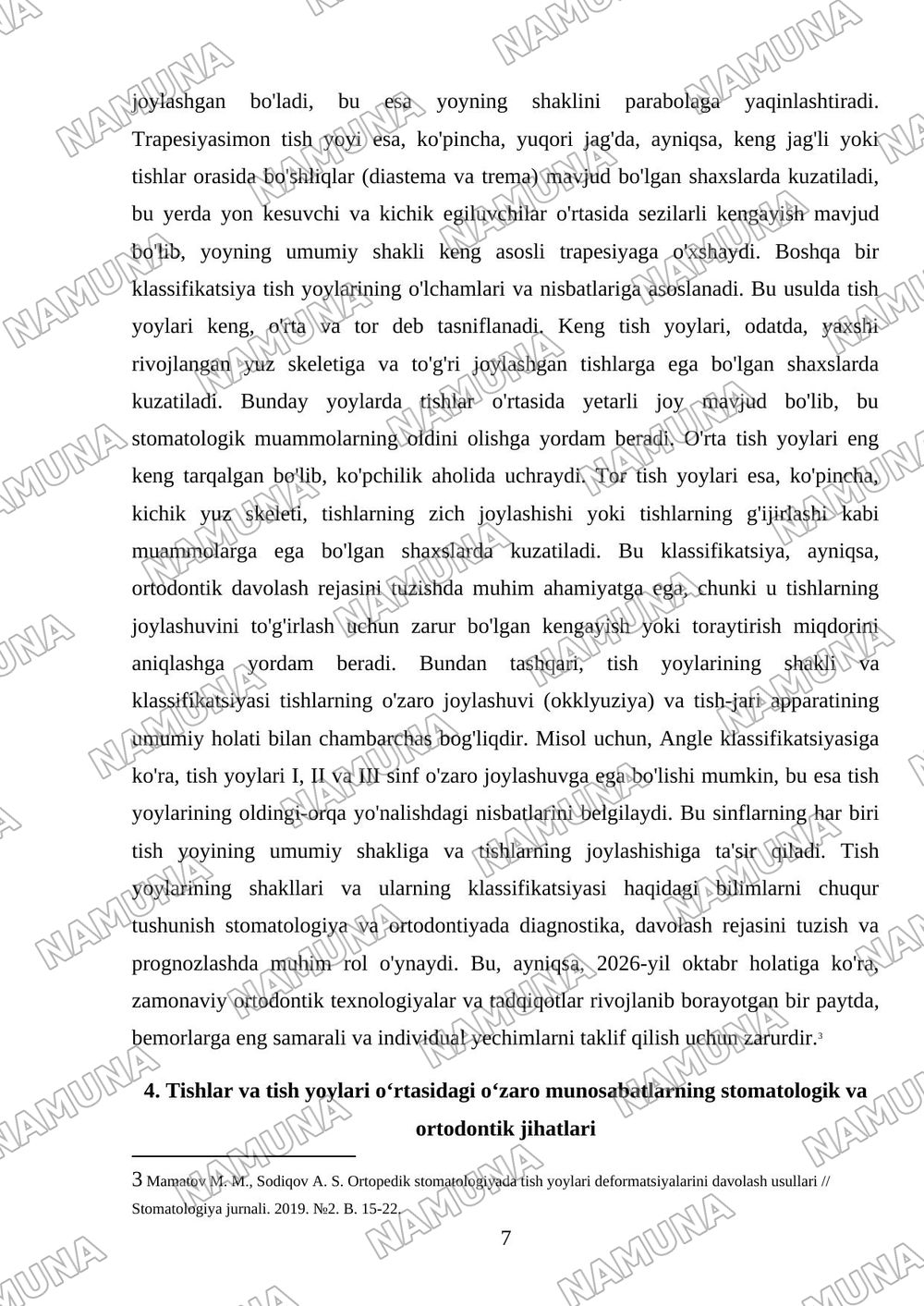 Og‘iz bo‘shlig‘i shilliq qavati. Tish, alveolyar va bazal yoylar haqida tushuncha. Okklyuzion egriliklar va tekisliklar. Tish yoylarining shakllari. Tishlar va tish yoylari. — referat, 7-varaq