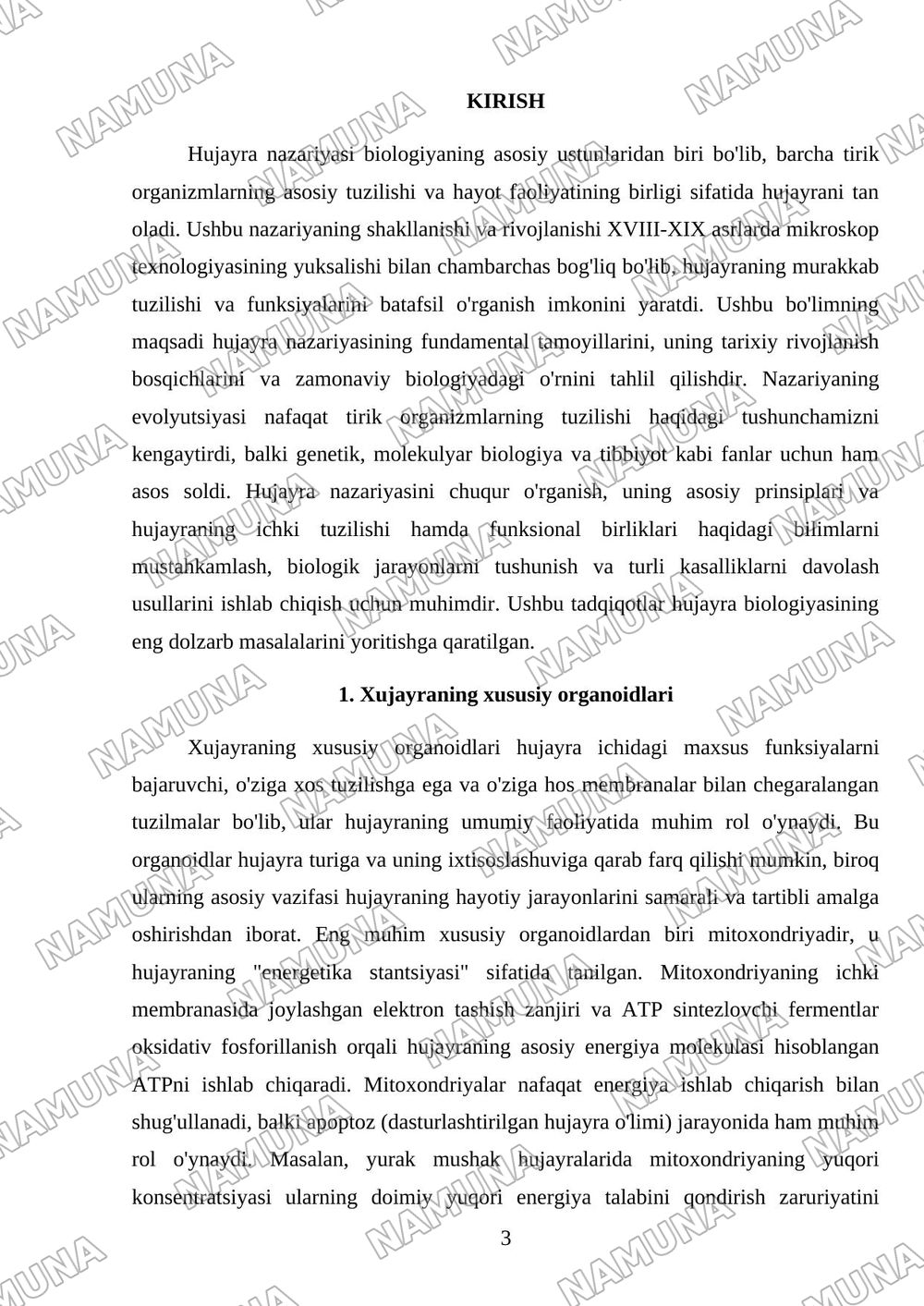 Xujayra nazariyasi. Xujayrani xususiy va umumiy organoidi va uning tarkibiy qismlari — mustaqil ish, 3-varaq