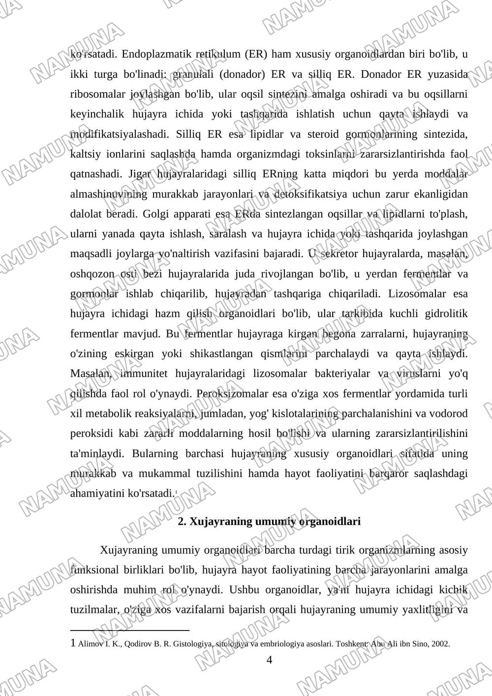 Xujayra nazariyasi. Xujayrani xususiy va umumiy organoidi va uning tarkibiy qismlari — mustaqil ish, 4-varaq