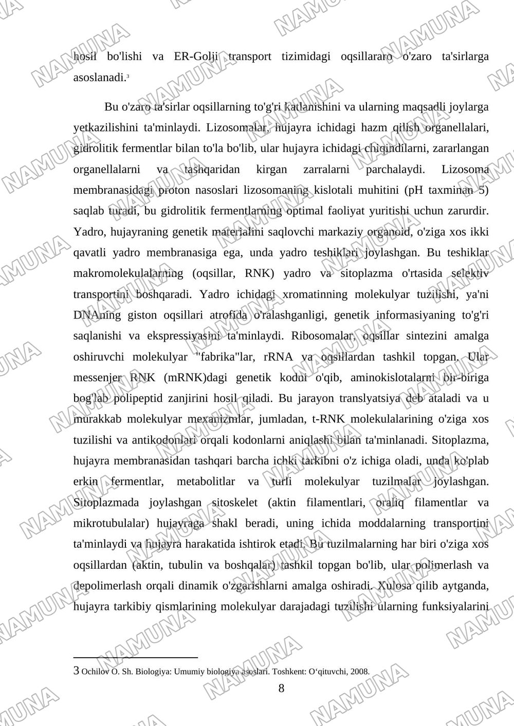 Xujayra nazariyasi. Xujayrani xususiy va umumiy organoidi va uning tarkibiy qismlari — mustaqil ish, 8-varaq