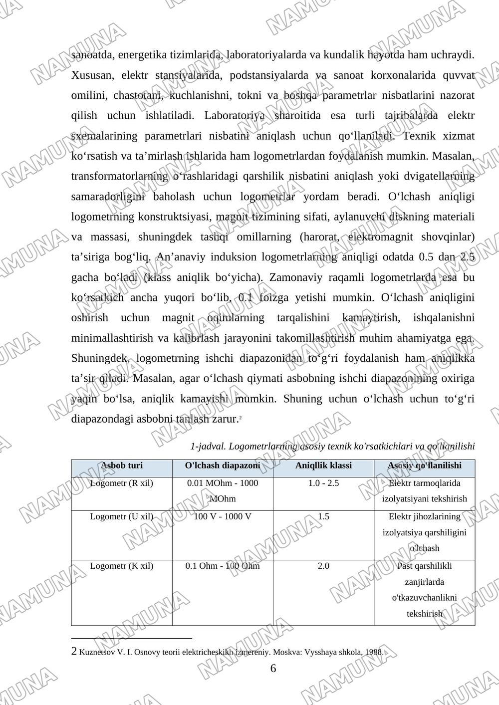 Induksion elektr oʻlchov asboblari. Logometrlar. Qayt qiluvchi elektr oʻlchov asboblari — mustaqil ish, 6-varaq