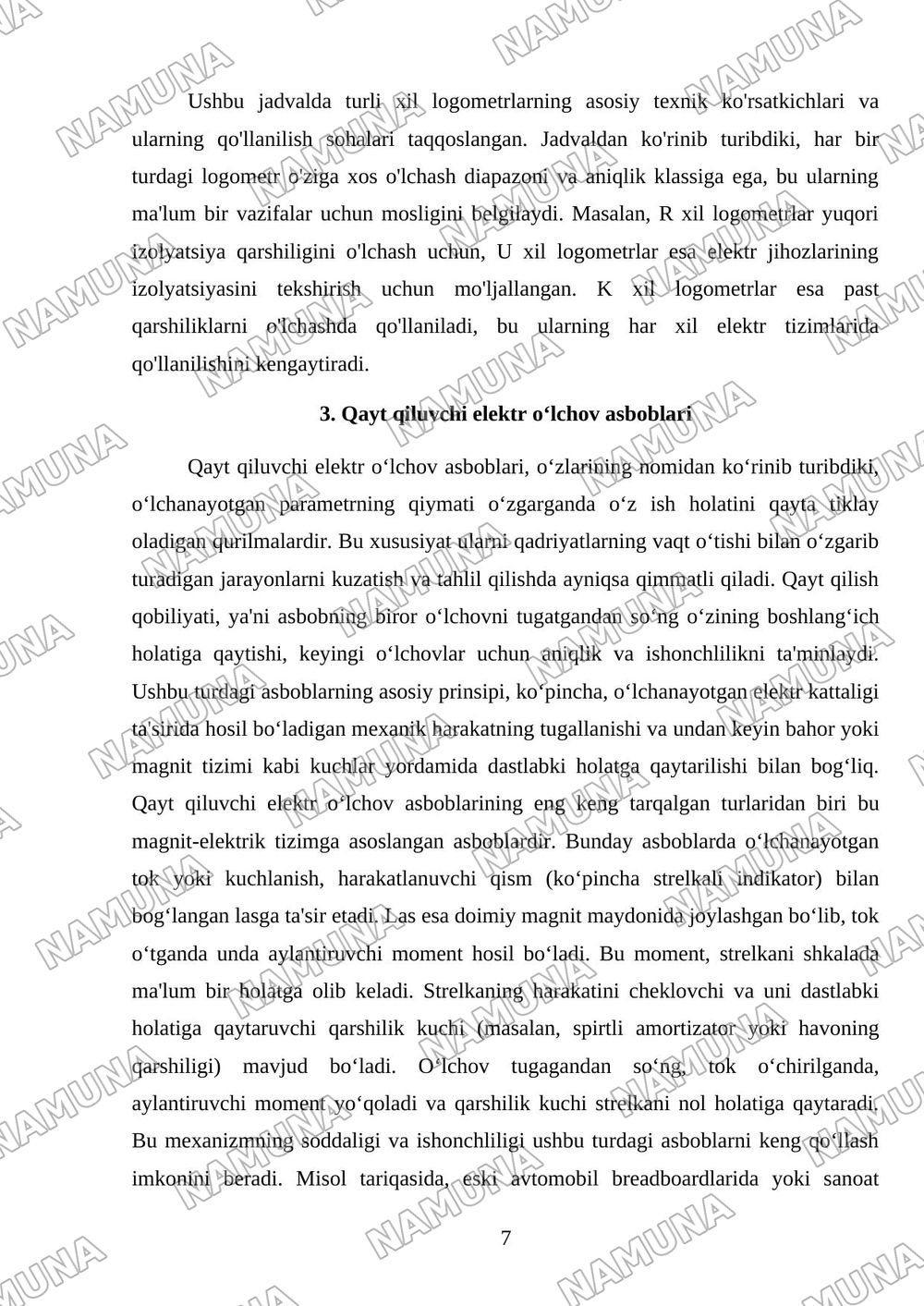 Induksion elektr oʻlchov asboblari. Logometrlar. Qayt qiluvchi elektr oʻlchov asboblari — mustaqil ish, 7-varaq
