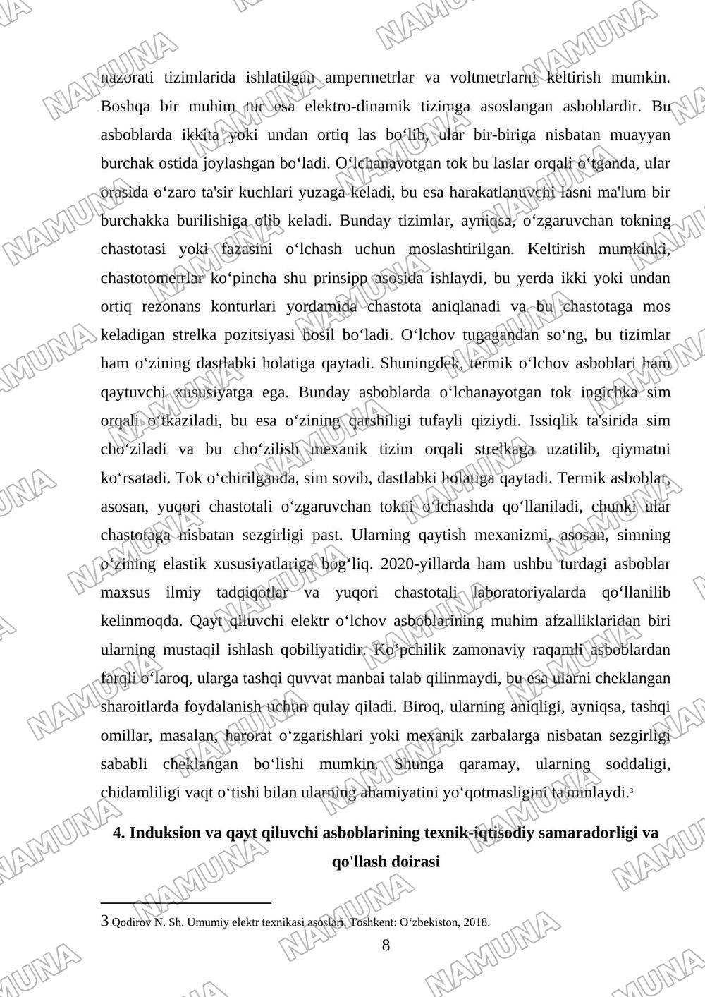 Induksion elektr oʻlchov asboblari. Logometrlar. Qayt qiluvchi elektr oʻlchov asboblari — mustaqil ish, 8-varaq