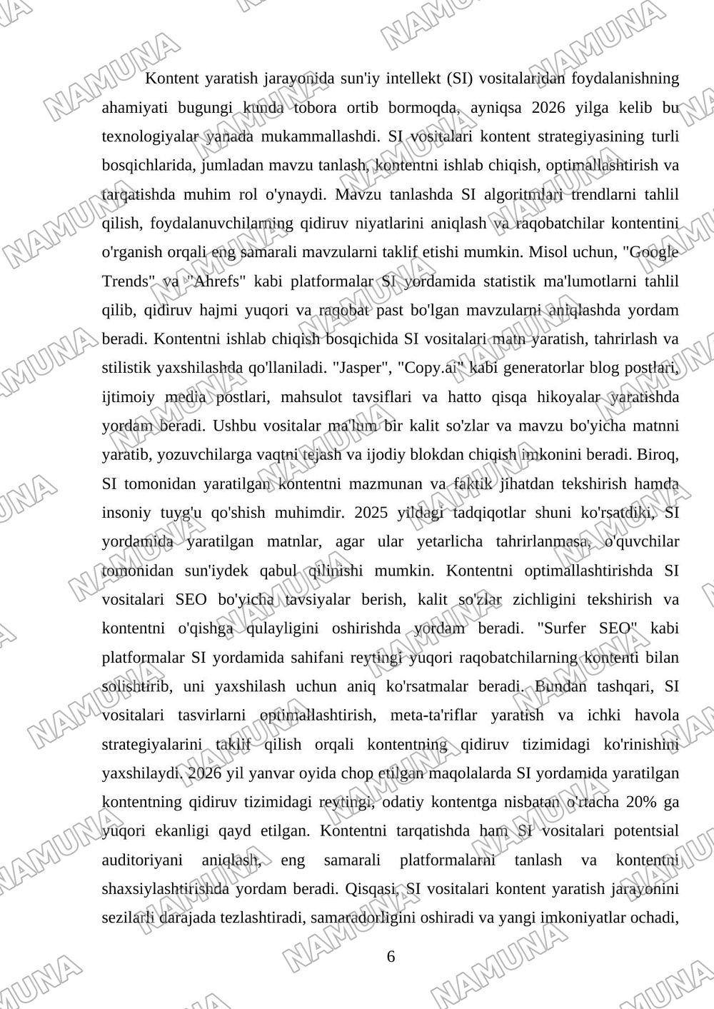Seo va kontent yaratishda Sun'iy intellektdan foydalanish — mustaqil ish, 6-varaq