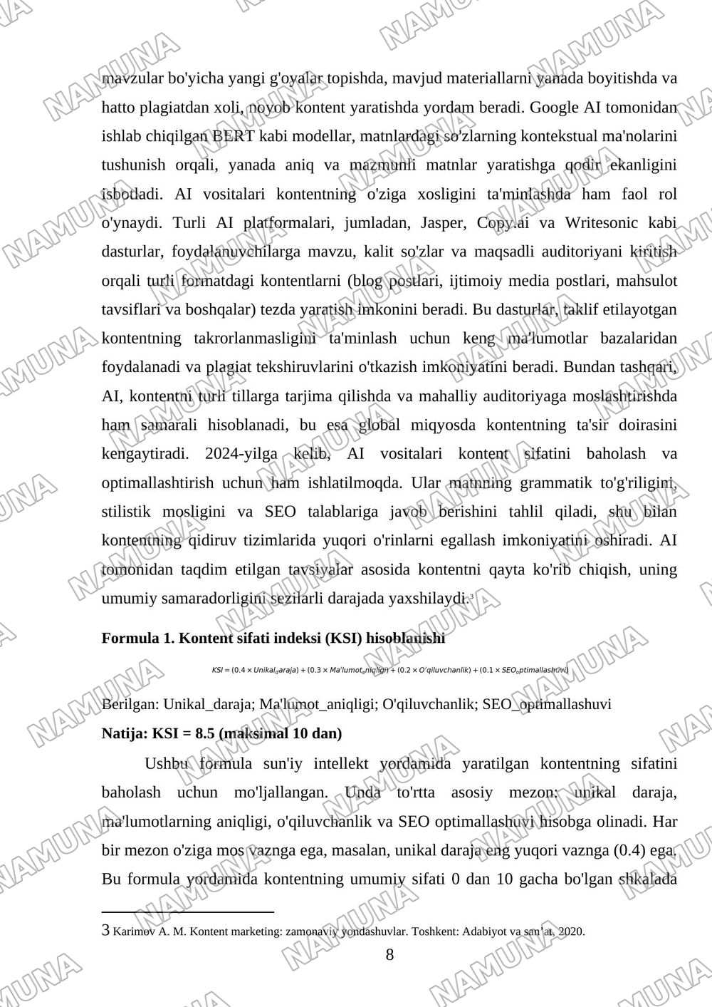 Seo va kontent yaratishda Sun'iy intellektdan foydalanish — mustaqil ish, 8-varaq