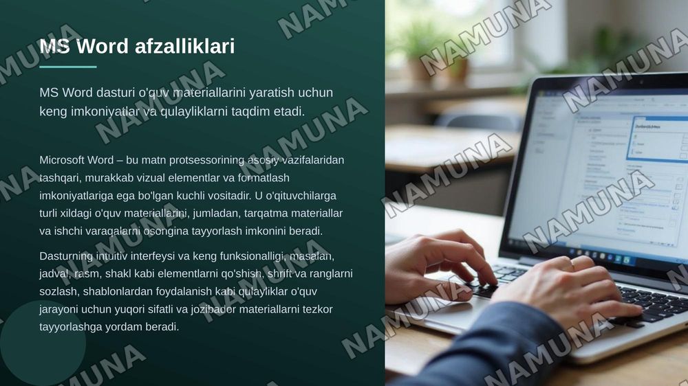 Boshlang'ich sinf darsliklari uchun MS word dasturida o'quv-metodik tarqatma materialllari va ishchi varaqalarni loyihalash — zamonaviy taqdimot, 5-slayd