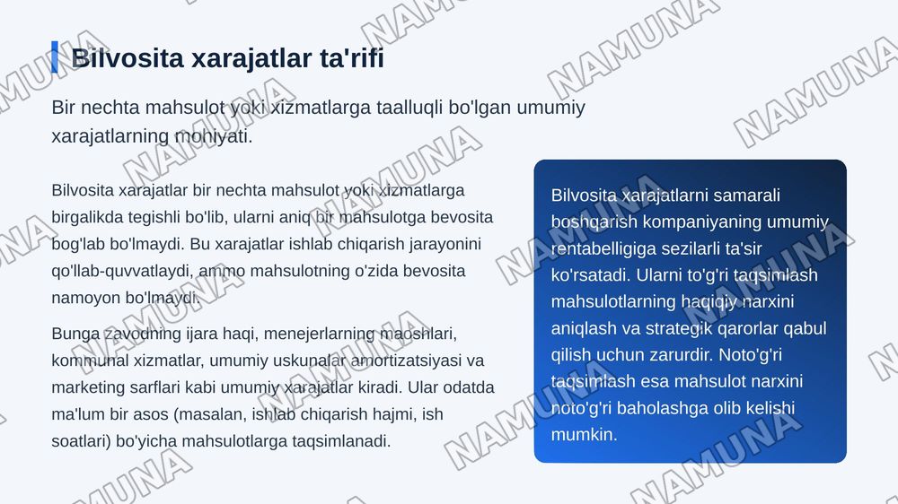 To‘g‘ridan-to‘g‘ri va bilvosita xarajatlarning xususiyatlari. — zamonaviy taqdimot, 6-slayd
