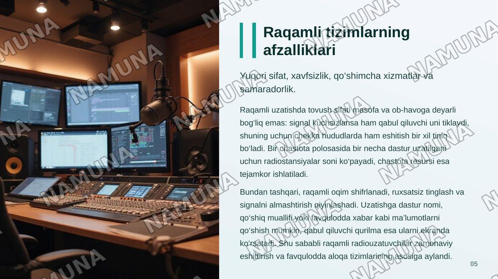 Raqamli radiouzatuvchilarning analog radiouzatuvchilardan farqlari va afzalliklari. — zamonaviy taqdimot, 6-slayd