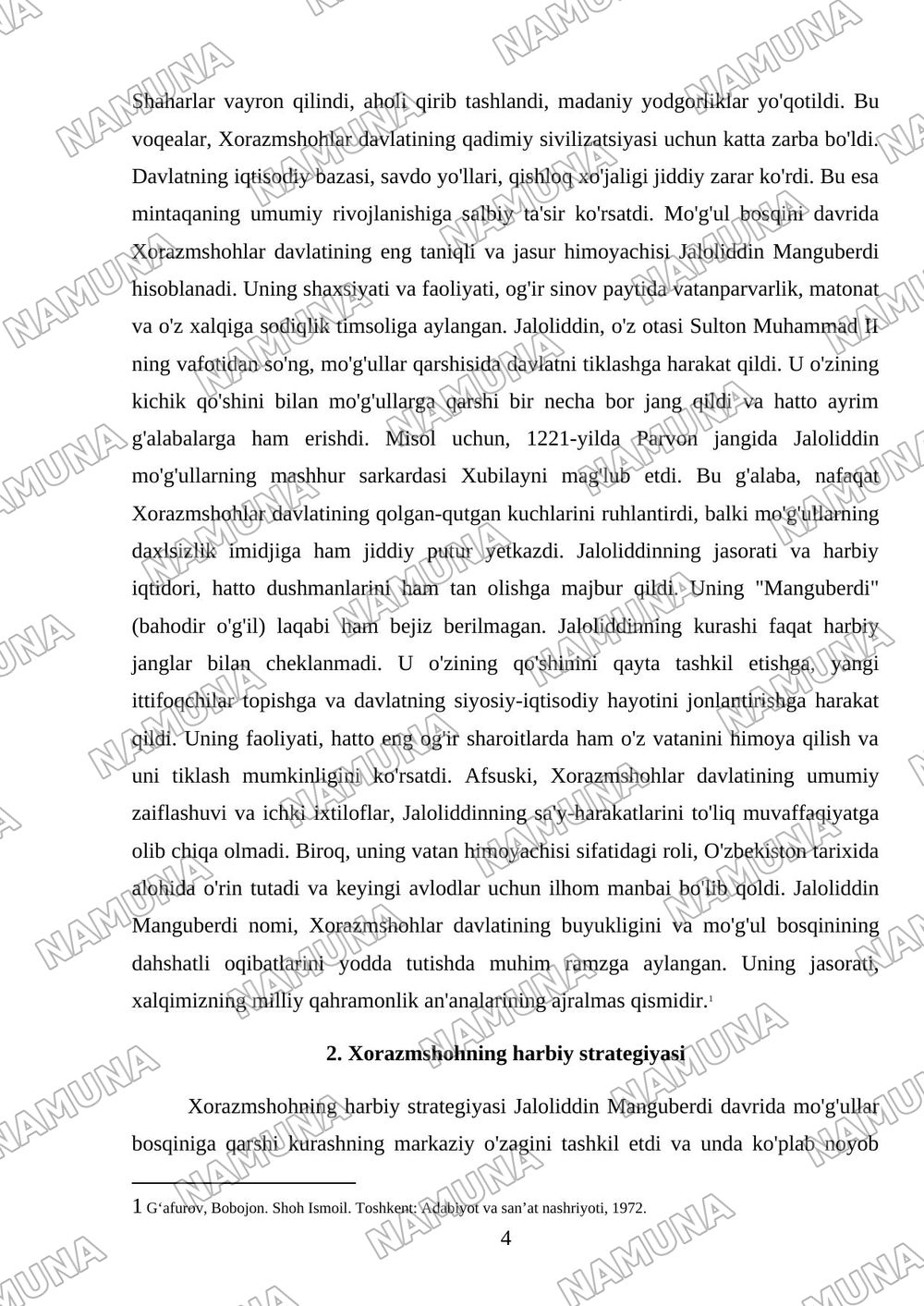 Jaloliddin manguberdi - Vatan himoyachisi — mustaqil ish, 4-varaq