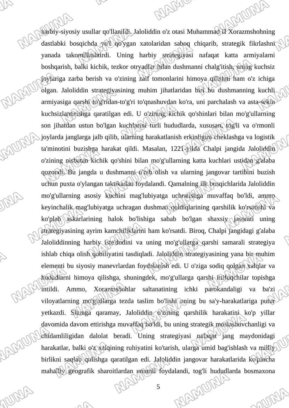 Jaloliddin manguberdi - Vatan himoyachisi — mustaqil ish, 5-varaq