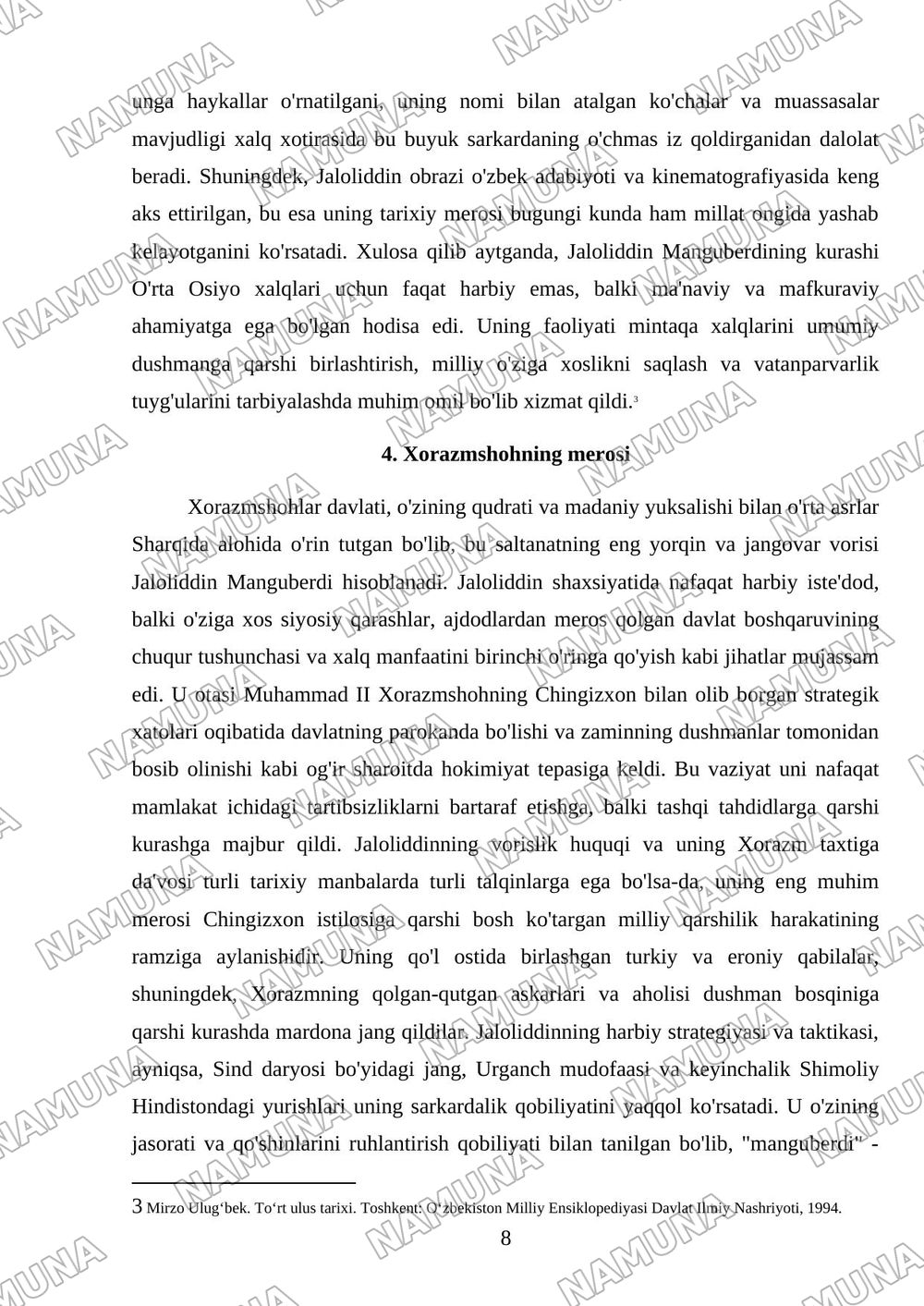 Jaloliddin manguberdi - Vatan himoyachisi — mustaqil ish, 8-varaq