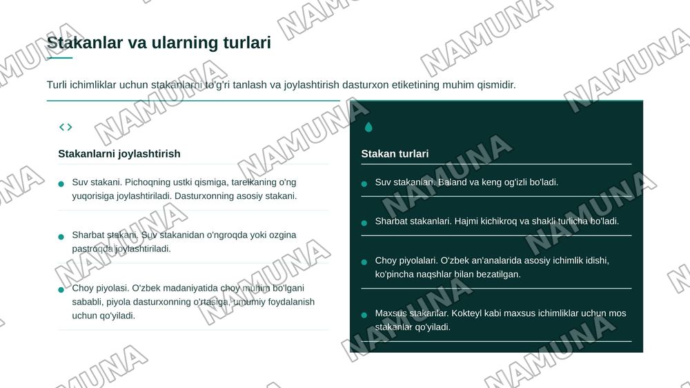 Amaliy mashgʻulot tushlik uchun dasturxon tuzash — zamonaviy taqdimot, 8-slayd