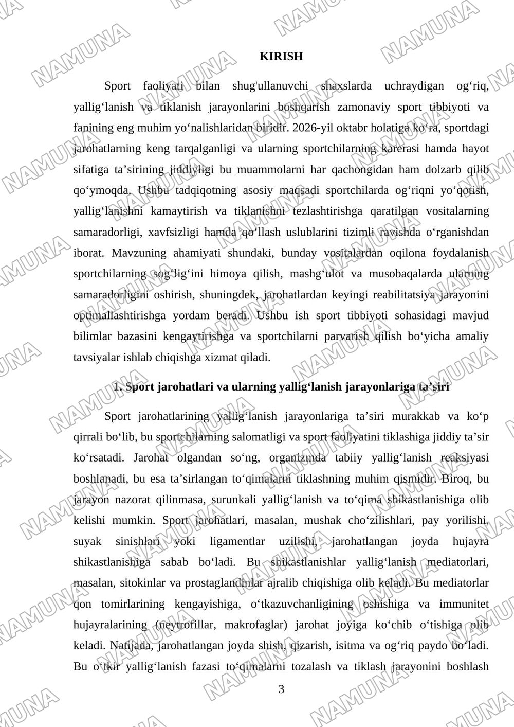 Sportchilarda og‘riq qoldiruvchi, yallig'lanishga qarshi va tiklanishga yordam beruvchi vositalaridan foydalanish masalasi. — mustaqil ish, 3-varaq