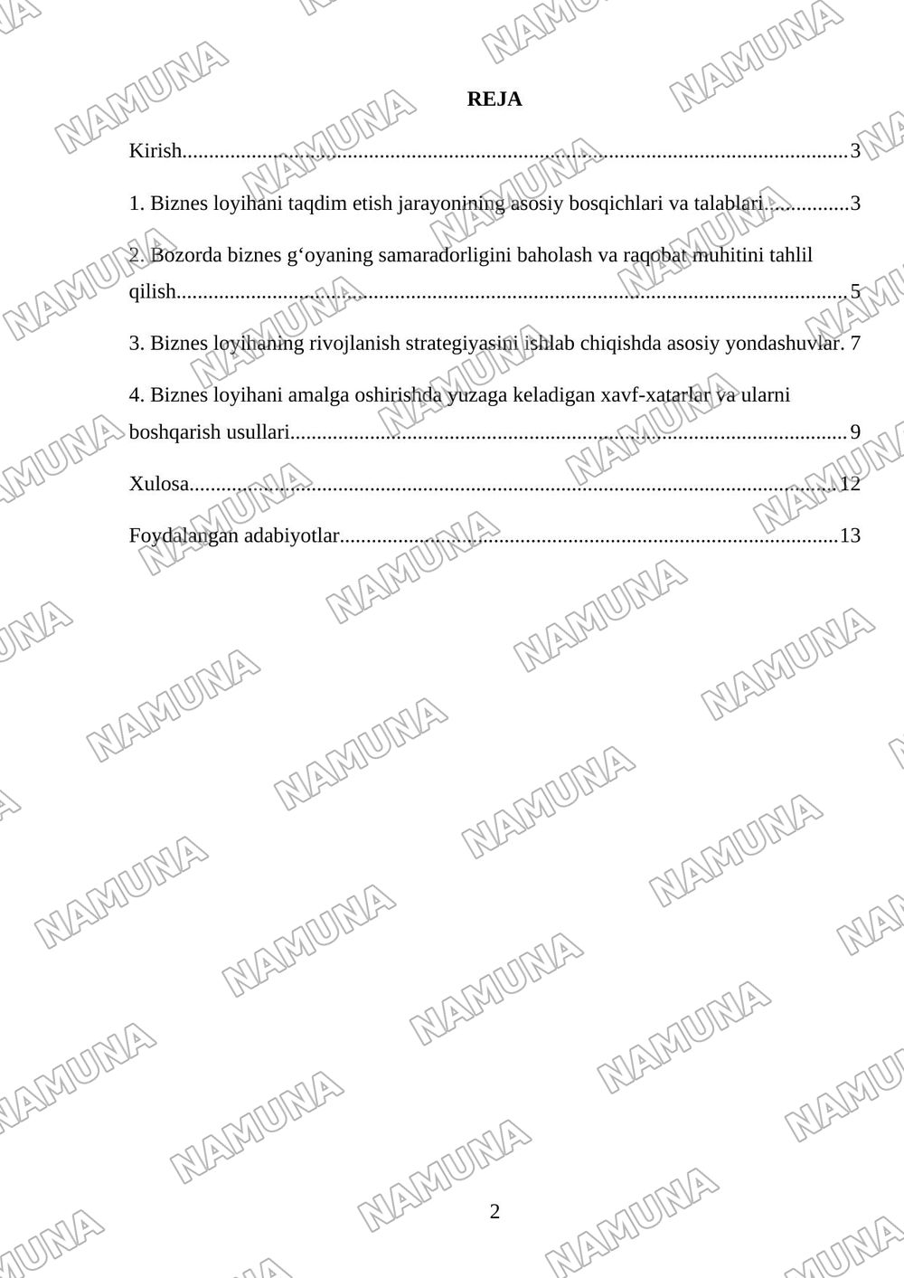Biznes loyihani taqdim etish va rivojlanish strategiyasini ishlab chiqish — mustaqil ish, 2-varaq