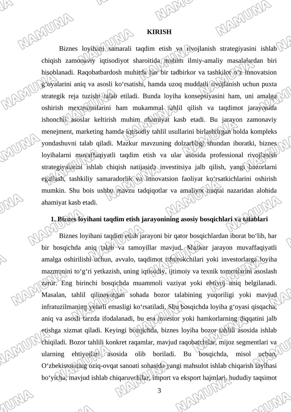 Biznes loyihani taqdim etish va rivojlanish strategiyasini ishlab chiqish — mustaqil ish, 3-varaq