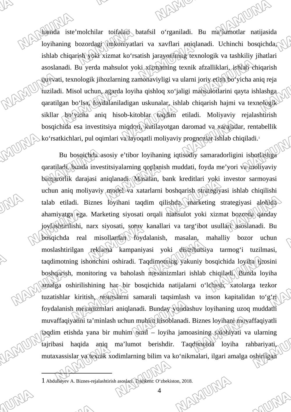 Biznes loyihani taqdim etish va rivojlanish strategiyasini ishlab chiqish — mustaqil ish, 4-varaq