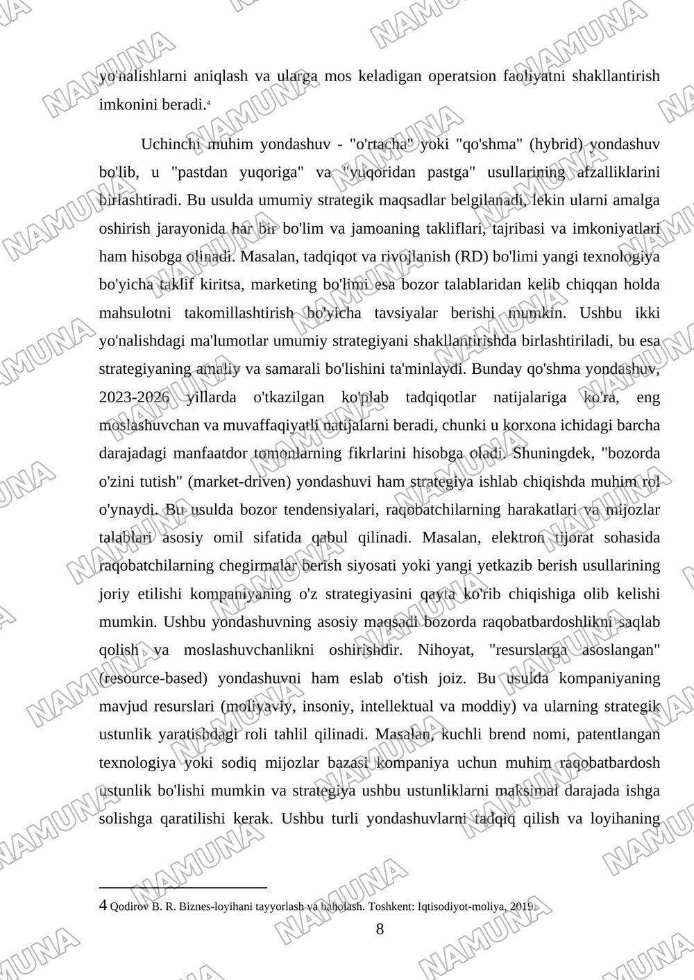 Biznes loyihani taqdim etish va rivojlanish strategiyasini ishlab chiqish — mustaqil ish, 8-varaq