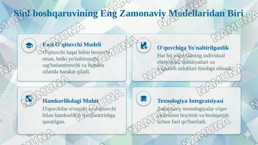 Sinf boshqaruvining modellari,tamoyillari va zamonaviy texnologiyalari — taqdimot, 4-slayd