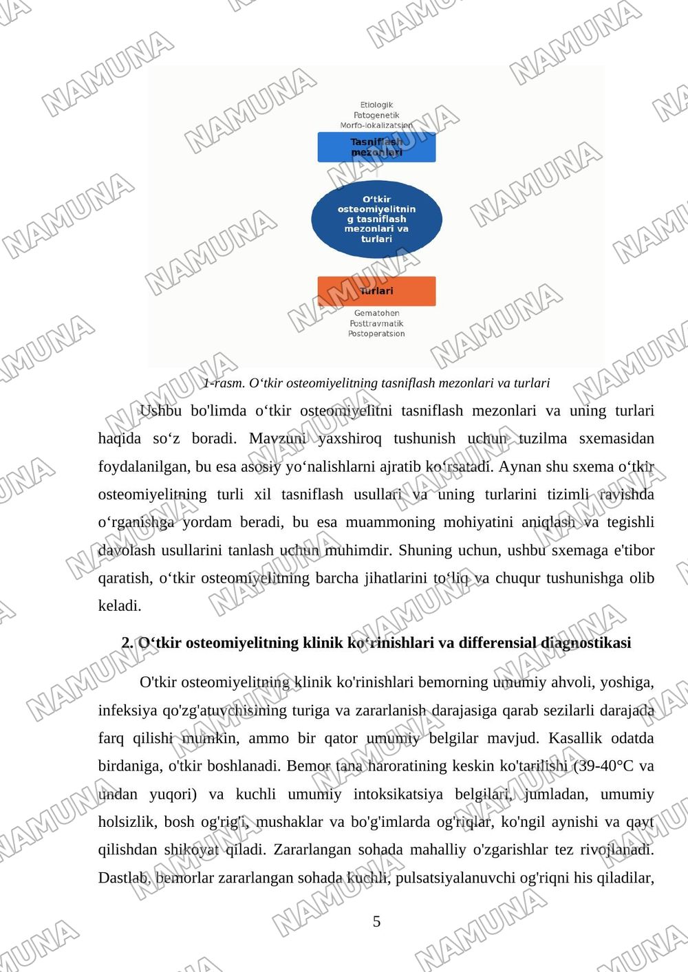 Oʻtkir osteomiyelit : tasnifi ,klinikasi va zamonaviy tekshirish usullari.Oʻtkir osteomiyelitga xos klinik belgilar — mustaqil ish, 5-varaq