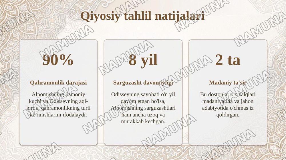 Alpomish va Odisseya dostonlarining qiyosiy tipologik tahlili — taqdimot, 8-slayd