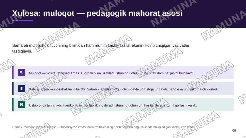Pedagogik muloqotning samarali va samarasiz shakllarini amaliy vaziyatlar asosida qiyosiy tahlil qilish. — zamonaviy taqdimot, 7-slayd
