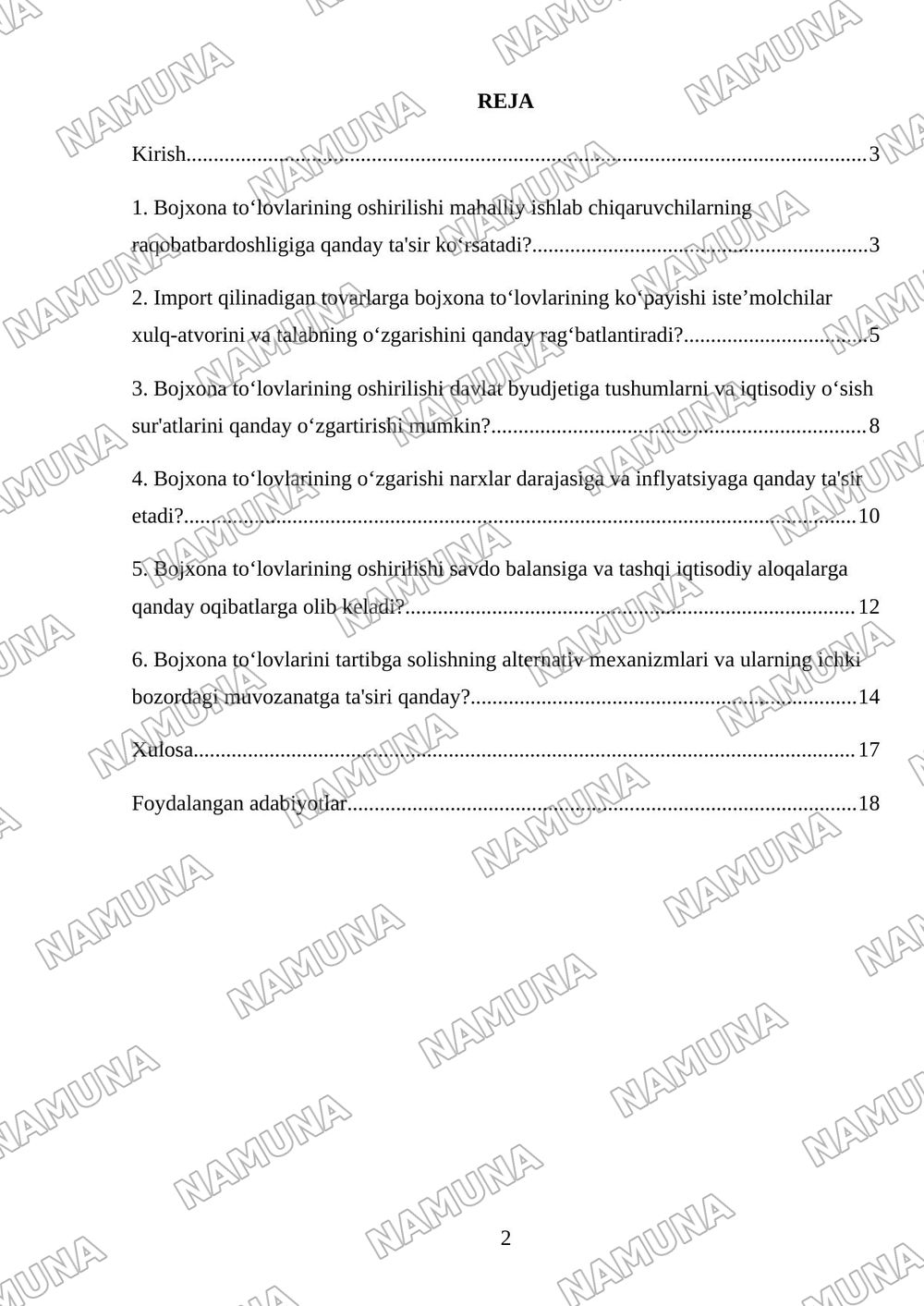 Bojxona toʻlovlarining oshirilishi ichki bozordagi muvozanatni qanday oʻzgartiradi? — mustaqil ish, 2-varaq