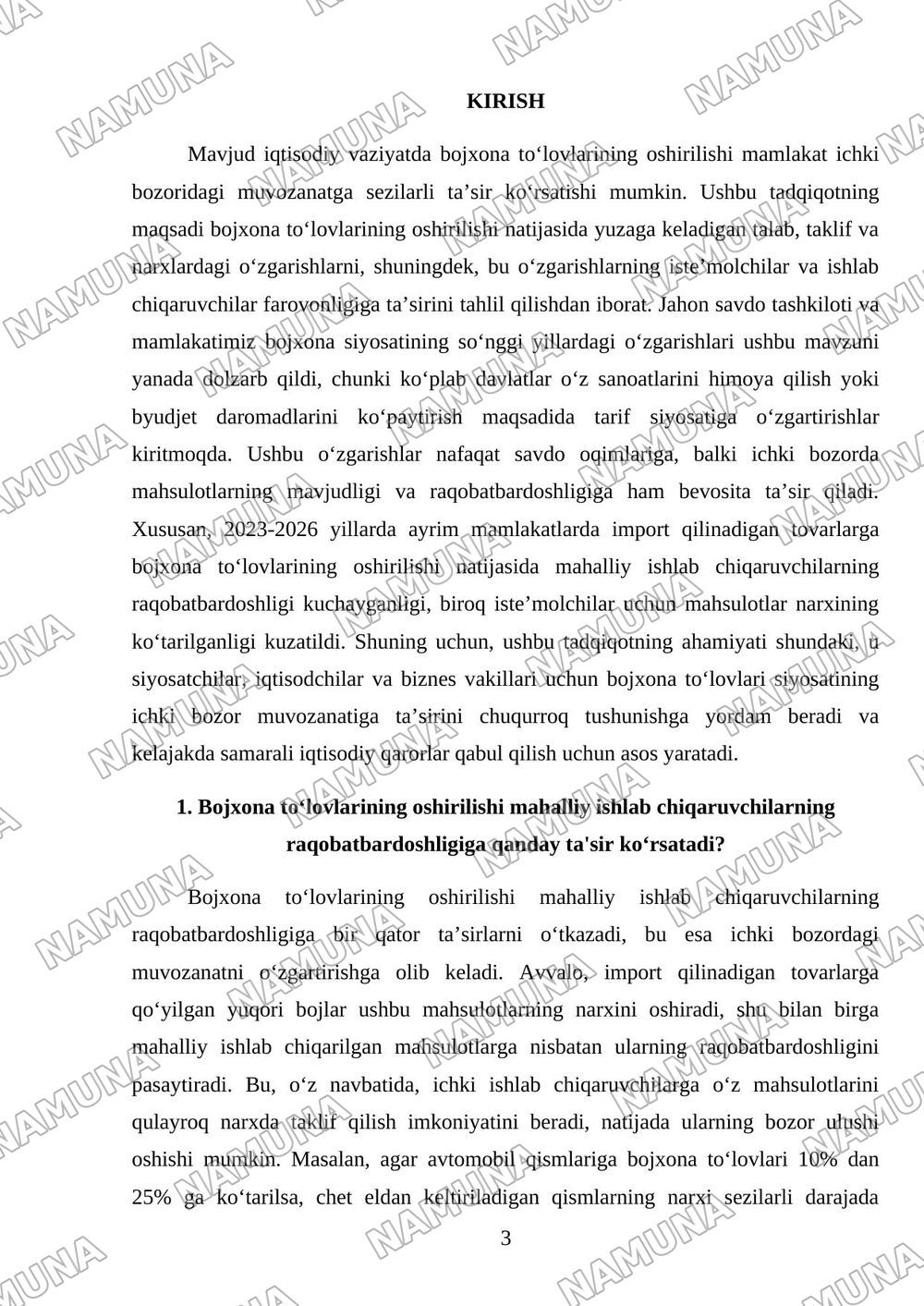 Bojxona toʻlovlarining oshirilishi ichki bozordagi muvozanatni qanday oʻzgartiradi? — mustaqil ish, 3-varaq