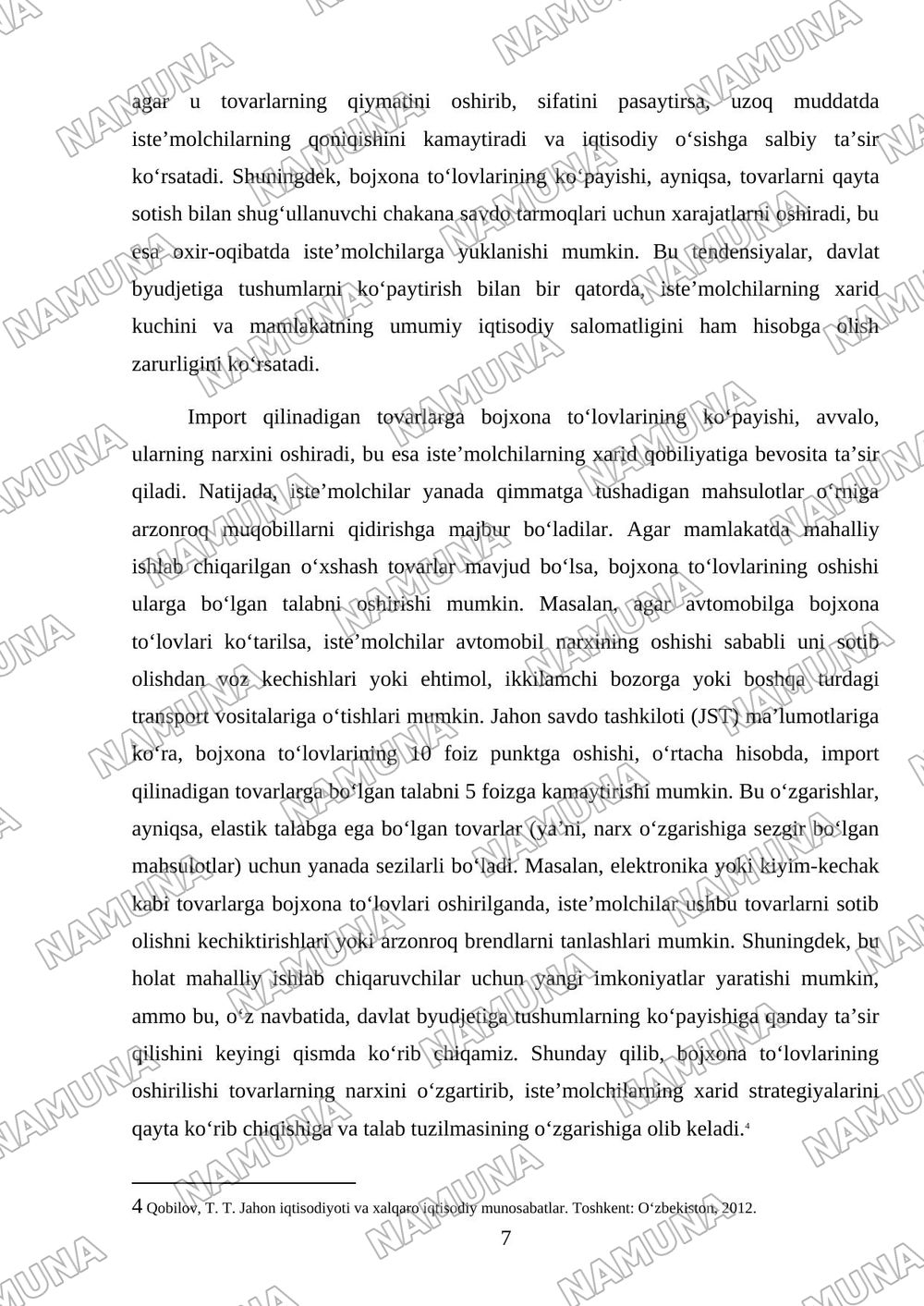 Bojxona toʻlovlarining oshirilishi ichki bozordagi muvozanatni qanday oʻzgartiradi? — mustaqil ish, 7-varaq