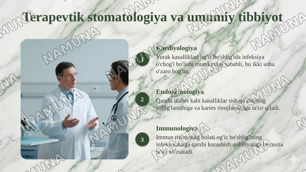Terapevtik stomatologiyaning vazifalari,uning tibbiy ta’limdagi orni. Terapevtik stomatologiyaning boshqa tibbiyot fanlari bilan aloqasi — taqdimot, 6-slayd