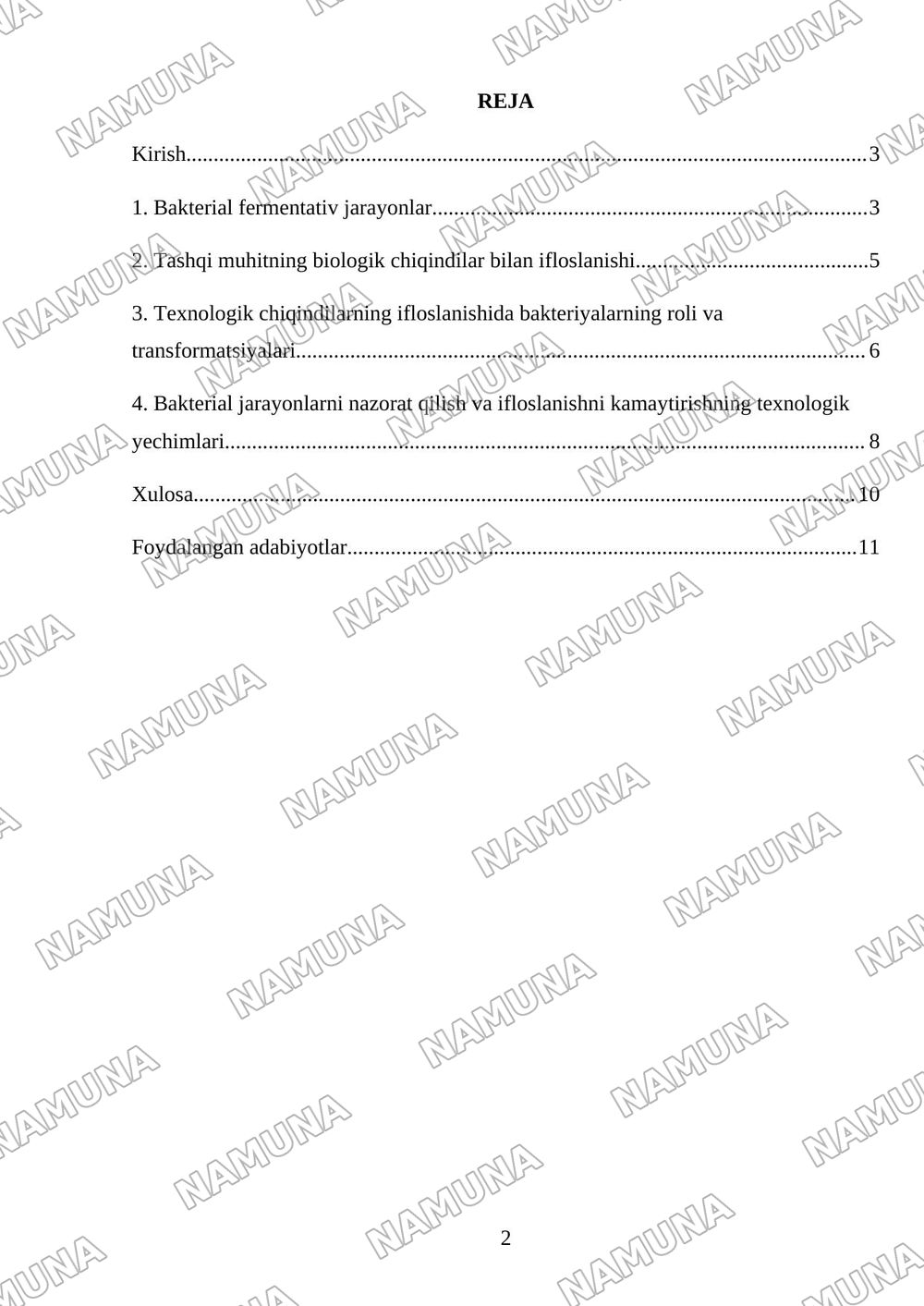 Bakteriyalarda fermentativ jarayon.Tashqi muhitni biologik va texnologik chiqindilar bilan ifloslanishi. — mustaqil ish, 2-varaq