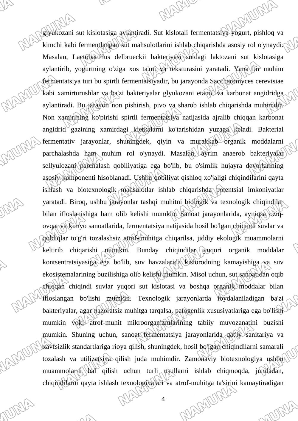 Bakteriyalarda fermentativ jarayon.Tashqi muhitni biologik va texnologik chiqindilar bilan ifloslanishi. — mustaqil ish, 4-varaq