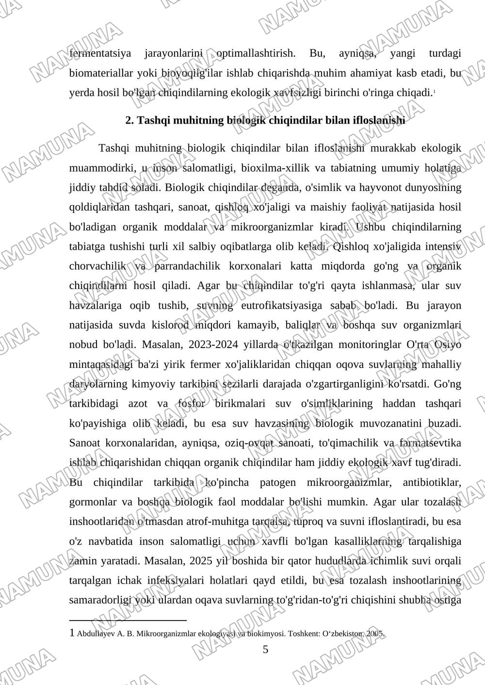 Bakteriyalarda fermentativ jarayon.Tashqi muhitni biologik va texnologik chiqindilar bilan ifloslanishi. — mustaqil ish, 5-varaq