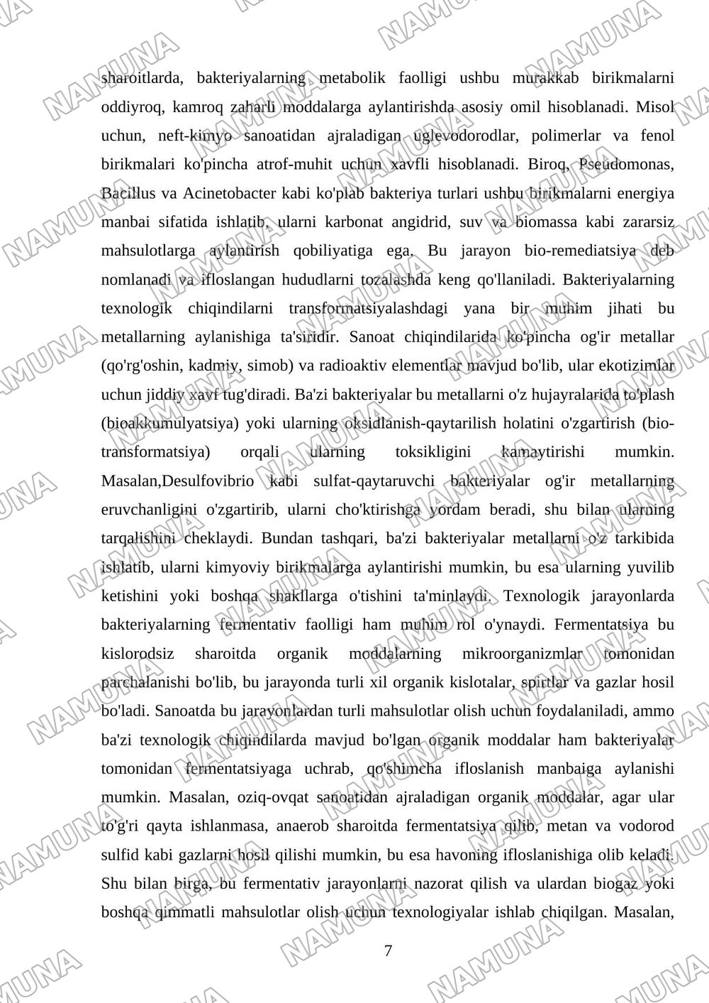Bakteriyalarda fermentativ jarayon.Tashqi muhitni biologik va texnologik chiqindilar bilan ifloslanishi. — mustaqil ish, 7-varaq