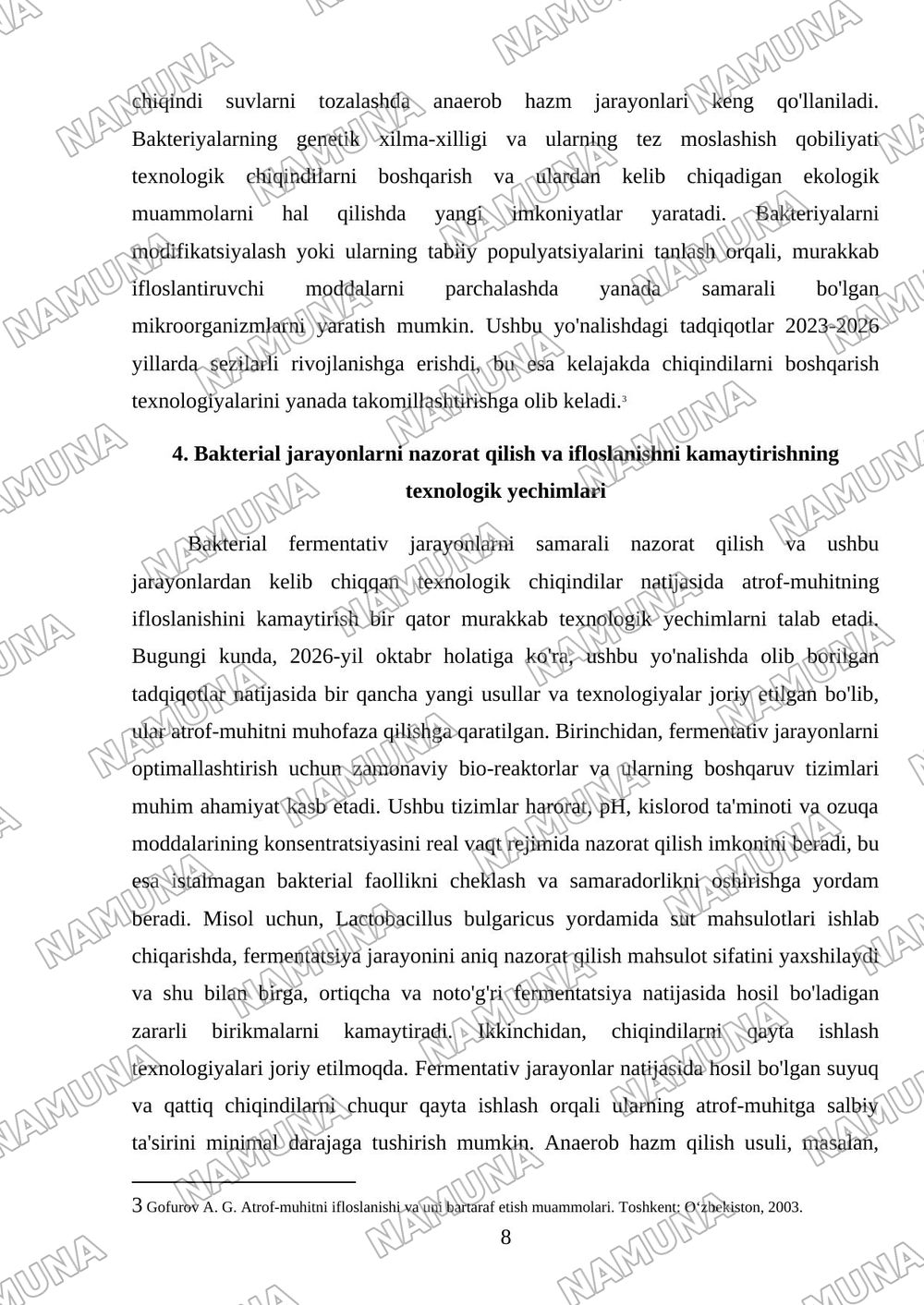 Bakteriyalarda fermentativ jarayon.Tashqi muhitni biologik va texnologik chiqindilar bilan ifloslanishi. — mustaqil ish, 8-varaq